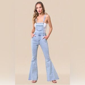 Wisteria Light Wash Denim Overalls Flare Leg Bell Bottoms Size S